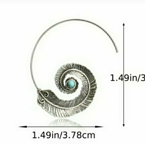 Boho Hoop Earrings Silver Turquoise Feather Spiral Southwestern  NWT - Picture 5 of 8